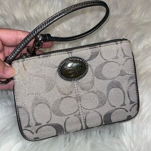 Coach Gray Monogrammed Canvas Wristlet
